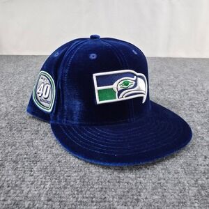 Seattle Seahawks 40 Seasons Velvet Fitted Hat New Era 59FIFTY Royal Blue 7-5/8